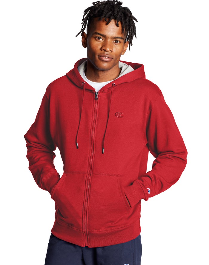 Sudadera Con Capucha Champion Hombre - Powerblend Fleece Full Zip C Logo ( Rojas ) 1752438-PO